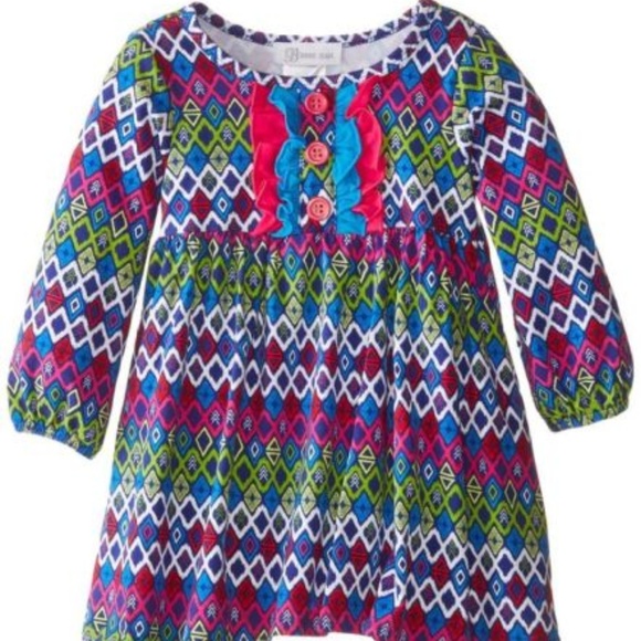 Bonnie Jean Tribal Print Long Sleeve Knit Dress 3T - Picture 2 of 6